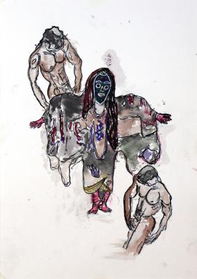 Zeichnung The dancing mask 03 Aquarellpap, Tusche - Wolfgang Bretschneider - Array auf Array - Array - Array Zeichnung The dancing mask 03 Aquarellpap, Tusche - Wolfgang Bretschneider - Array auf Array - Array - Array