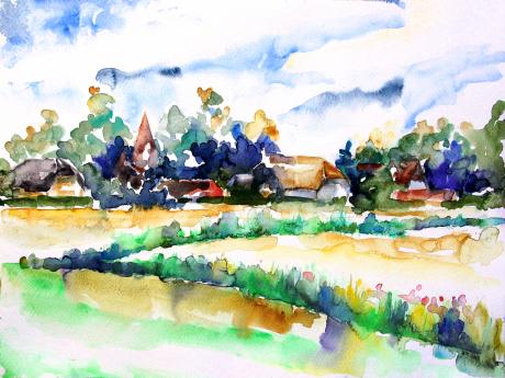 Blick auf Ludorf über die Wiesen - Barbara Pommerenke - Array auf Array - Array - Array Blick auf Ludorf über die Wiesen - Barbara Pommerenke - Array auf Array - Array - Array